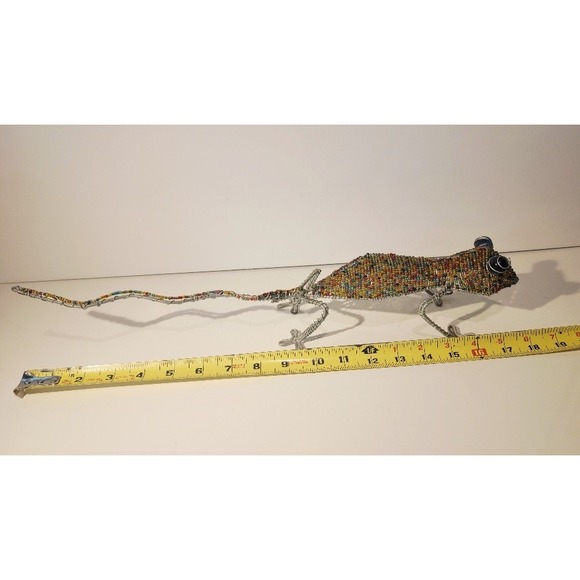 Beaded Gecko Lizard Sculpture Handmade Wire Art Colorful Figurine Garden Patio - Picture 9 of 12